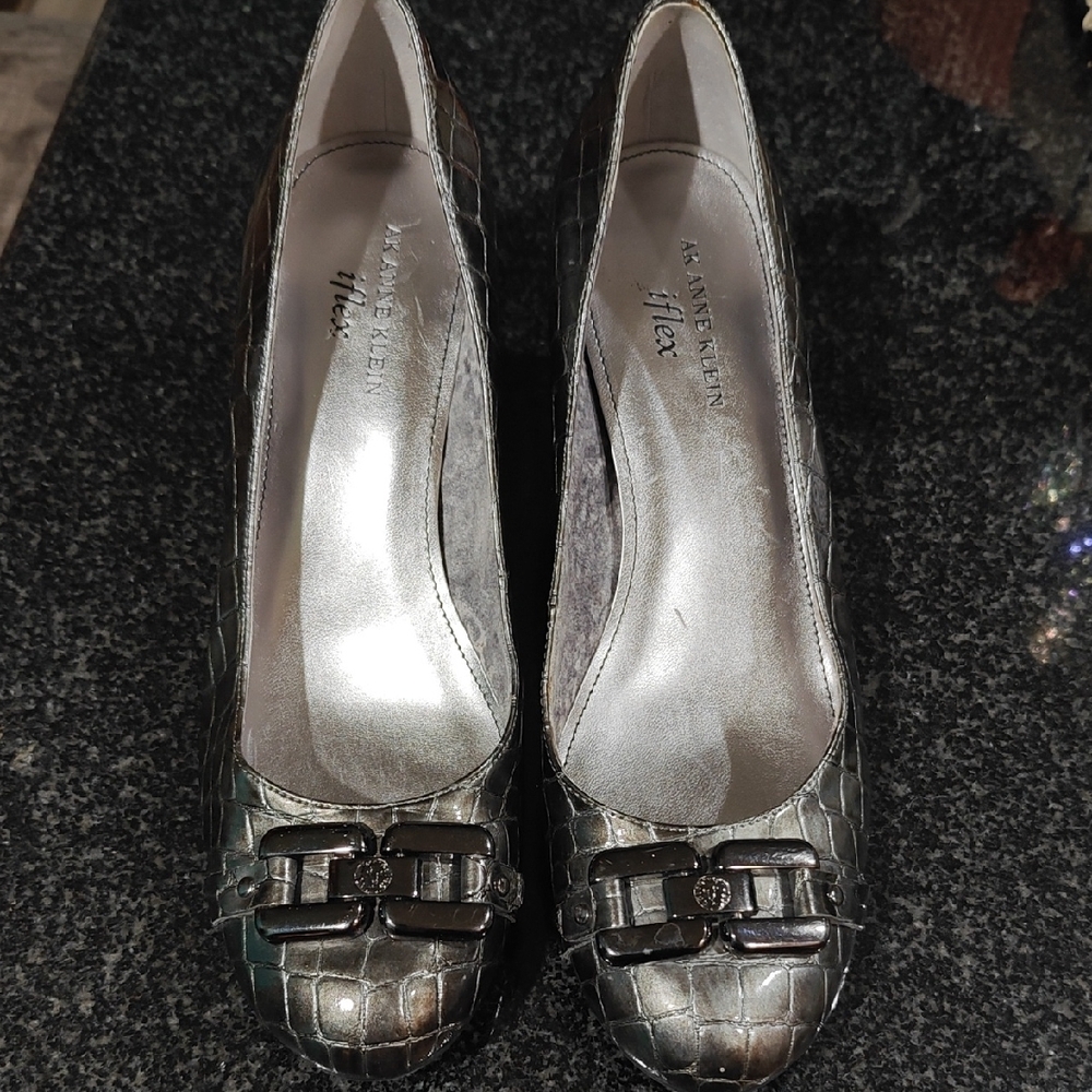 Anne Klein Silver Heels with Decorative Buckle